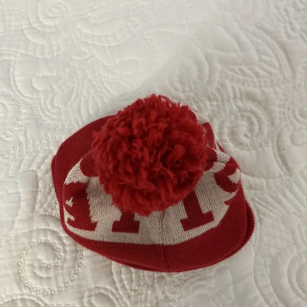 1977 Play Cloths Beanie Pompom Play Red Wool Blend
